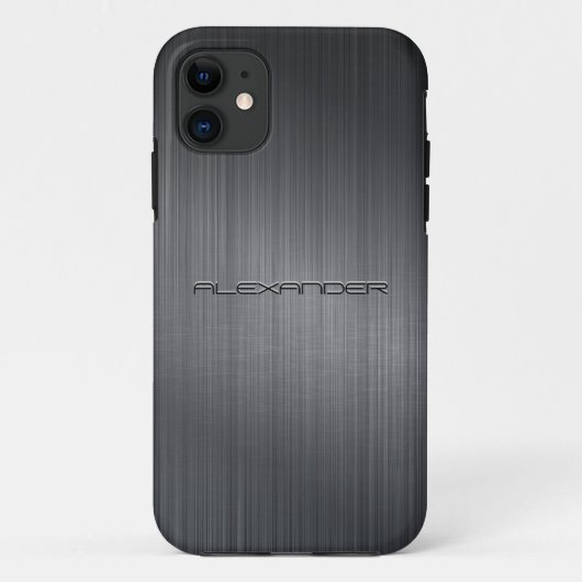 Donkergrijs geborsteld aluminium Metal Look-Monogr Case-Mate iPhone Case (Achterkant)