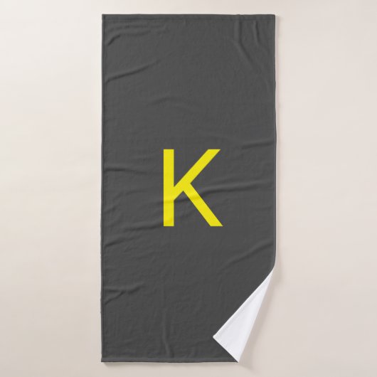 Donkergrijs Geel Grijs Monogram Initiaal Letternaa Badhanddoek (Badhanddoek)