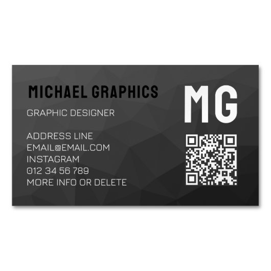Donkergrijs geometrisch mesh patroon QR code Magnetisch Visitekaartje (Voorkant)