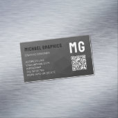 Donkergrijs geometrisch mesh patroon QR code Magnetisch Visitekaartje (Voorbeeld)