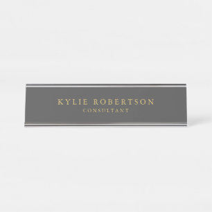 Donkergrijs Goud Kleuren Professioneel Trendy Mode Bureau Naambordje