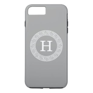 Donkergrijs Grieks Sleutel Rnd Lijst Initiaal Mono iPhone 8 Plus / 7 Plus Hoesje