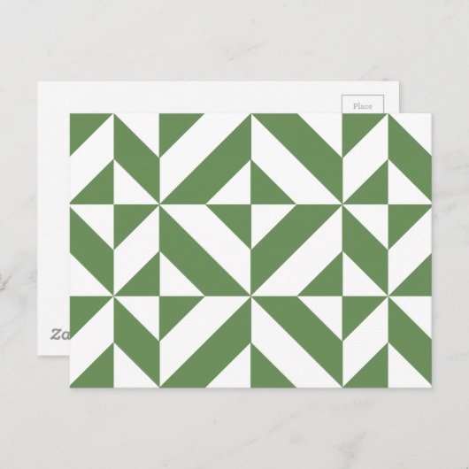 Donkergrijs groen geometrisch decoderpatroon briefkaart (Voorkant / Achterkant)