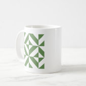 Donkergrijs groen geometrisch decoderpatroon koffiemok (Voorkant links)