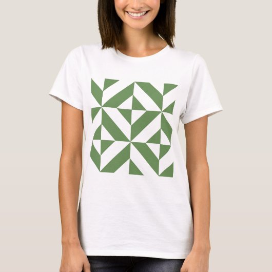 Donkergrijs groen geometrisch decoderpatroon t-shirt (Voorkant)