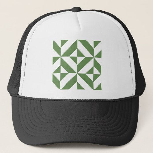 Donkergrijs groen geometrisch decoderpatroon trucker pet (Voorkant)