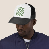 Donkergrijs groen geometrisch decoderpatroon trucker pet (In situ)