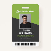 Donkergrijs Groen Minimalistisch Modern Barcode Na Badge (Voorkant)