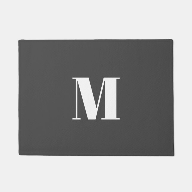 Donkergrijs Initiaal Letter Monogram Modern Deurmat (Voorkant)