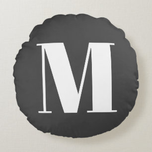 Donkergrijs Initiaal Letter Monogram Modern Rond Kussen