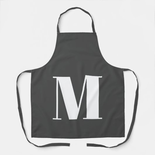 Donkergrijs Initiaal Letter Monogram Modern Schort (Voorkant)