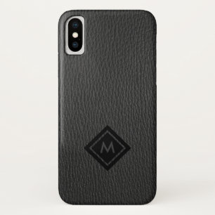 Donkergrijs leder-monogram van kunststofleer iPhone x hoesje