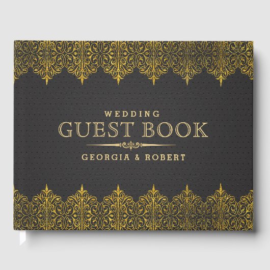Donkergrijs lederen gouden Lijst Gastenboek (Voorkant)