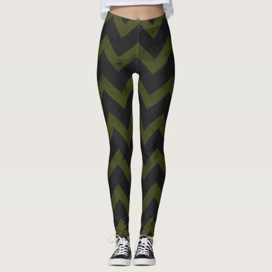 Donkergrijs legergroen  chevron leggings (Voorkant)