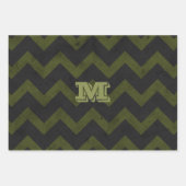 Donkergrijs legergroen  chevron Monogram Inpakpapier Vel (Voorkant 3)