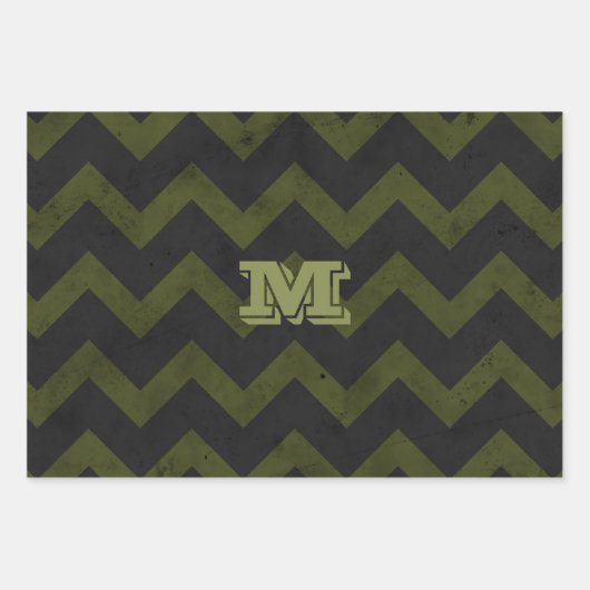 Donkergrijs legergroen  chevron Monogram Inpakpapier Vel (Voorkant)