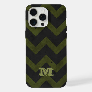 Donkergrijs legergroen chevron Monogram iPhone 15 Pro Max Hoesje