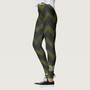 Donkergrijs legergroen  chevron Monogram Leggings