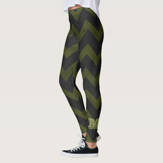 Donkergrijs legergroen  chevron Monogram Leggings (Links)