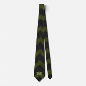 Donkergrijs legergroen  chevron Monogram Stropdas (Voorkant)