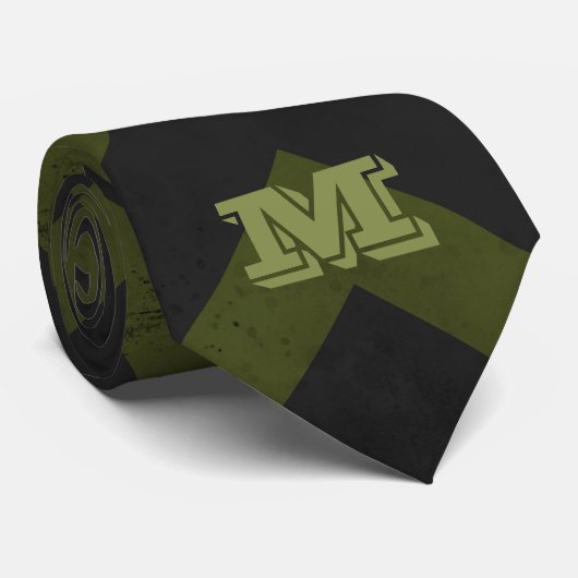 Donkergrijs legergroen  chevron Monogram Stropdas (Opgerold)