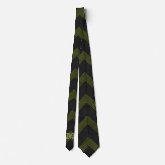 Donkergrijs legergroen  chevron Monogram Stropdas (Achterkant)