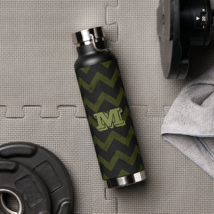 Donkergrijs legergroen chevron Monogram Waterfles