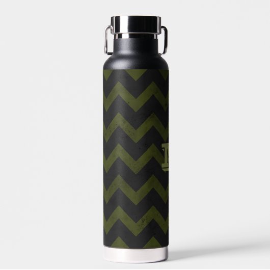Donkergrijs legergroen  chevron Monogram Waterfles (Voorkant)