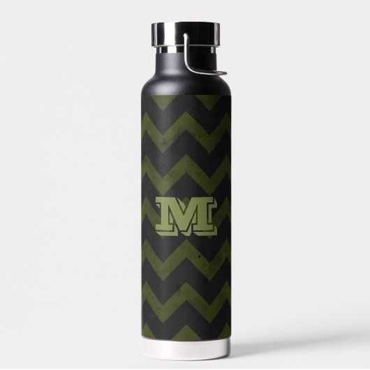 Donkergrijs legergroen  chevron Monogram Waterfles (Links)