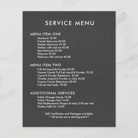 Donkergrijs  menu met lederen service in Faux (Voorkant)