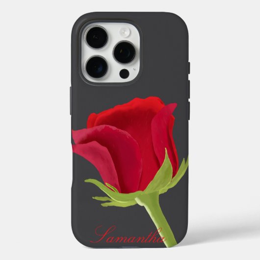 Donkergrijs met rode roos Case-Mate iPhone case (Achterkant)