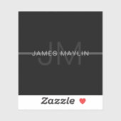 Donkergrijs monogram, naam en geometrische streep sticker (Vel)
