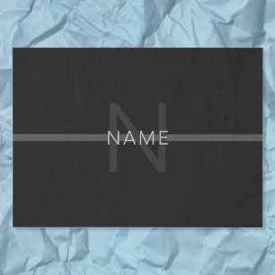 Donkergrijs monogram, naam en geometrische streep tissuepapier