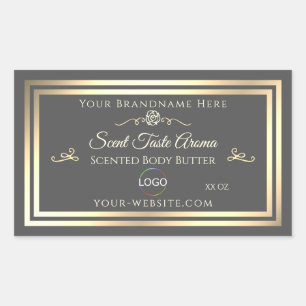Donkergrijs productetiket met gouden Lijst en Logo Rechthoekige Sticker