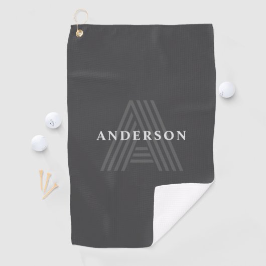 Donkergrijs Retro Moderne Monogrammed Naam Golfhanddoek (Insitu)