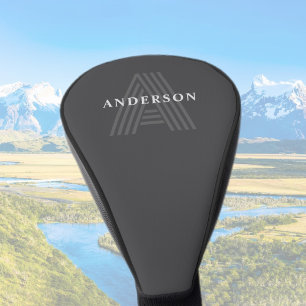 Donkergrijs Retro Moderne Monogrammed Naam Golfheadcover