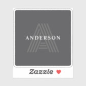 Donkergrijs Retro Moderne Monogrammed Naam Sticker (Vel)