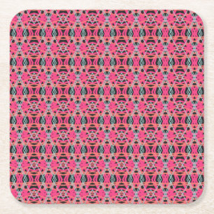 Donkergrijs Roze Blauw Funky Fun Deco Verjaardagsf Vierkante Kartonnen Onderzetter