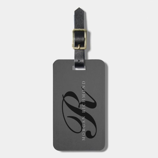 Donkergrijs stijlvol monogram bagagelabel (Voorkant verticaal)