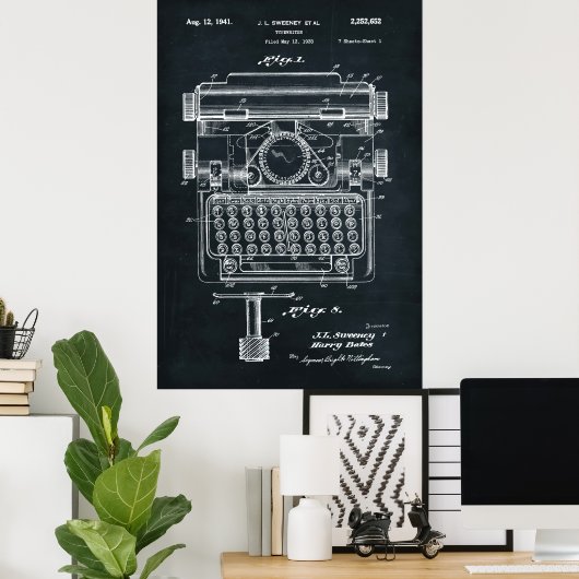 Donkergrijs | Typemachinepatent Poster (Thuiskantoor)