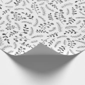 donkergrijs wit bladpatroon cadeaupapier (Hoek)