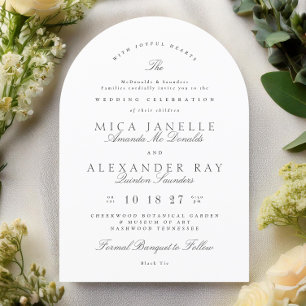 Donkergrijs Wit Elegante Kalligrafie Formele boog Kaart