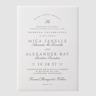 Donkergrijs Wit Elegante Kalligrafie Formele Bruil Vellum Uitnodigingen