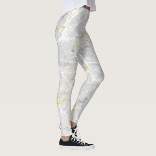 Donkergrijs wit goud folie marmeren patroon leggings (Rechts)