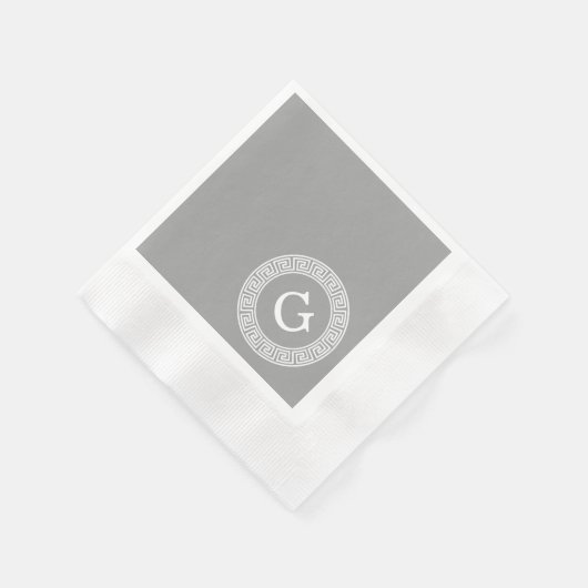 Donkergrijs wit Grieks sleutel Rnd Lijst Initiaal  Servetten (Hoek)