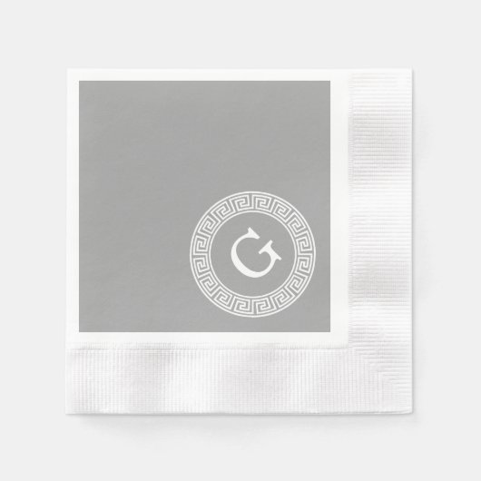 Donkergrijs wit Grieks sleutel Rnd Lijst Initiaal  Servetten (Voorkant)