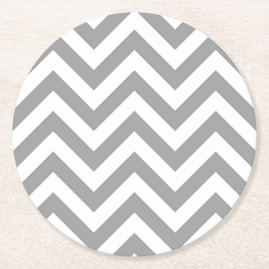 Donkergrijs wit groot Chevron ZigZag patroon Ronde Kartonnen Onderzetter (Voorkant)