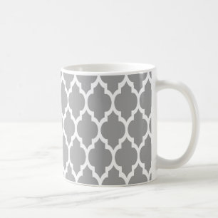 Donkergrijs wit Marokko Quatrefoil Patroon #4 Koffiemok