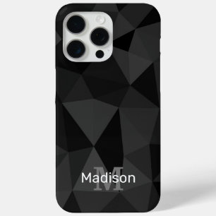 Donkergrijs zwart geometrisch maaspatroon Monogram iPhone 15 Pro Max Hoesje