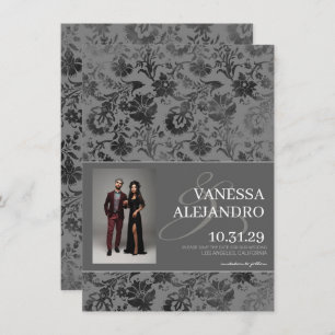 Donkergrijze bloemen save the date